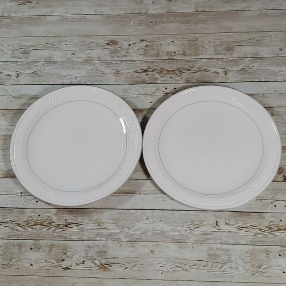 2 Corning Pyroceram White Dinner Plates 10¼" Whispering Mist Pattern White Grey - Picture 2 of 8